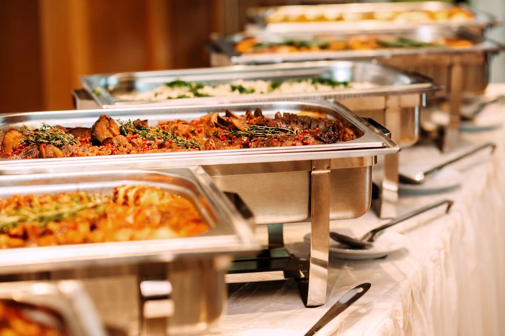 Catering dishes arrangement at Banquet hall for wedding in Patna
